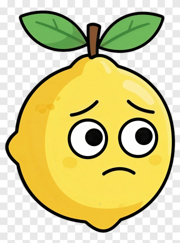 Cartoon Lemon With Sad Expression PNG