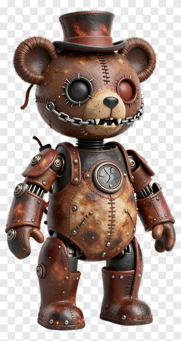 Steampunk Bear Character With Mechanical Features PNG
