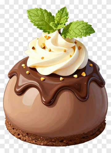 Chocolate Dessert With Whipped Cream And Mint PNG
