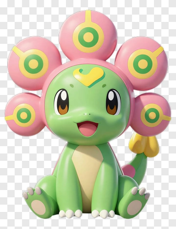 Cute Green Flower Creature With Pink Petals PNG