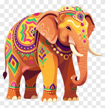 Colorful Elephant With Decorative Patterns PNG