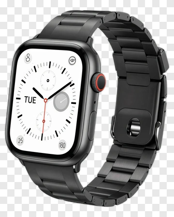 Smartwatch With Black Metal Band PNG