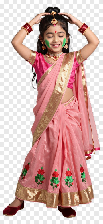 Girl In Pink Traditional Dress With Floral Embroidery PNG