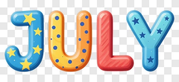 Colorful July Text PNG