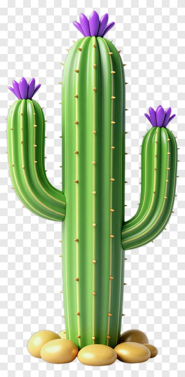 Cartoon Cactus With Purple Flowers PNG