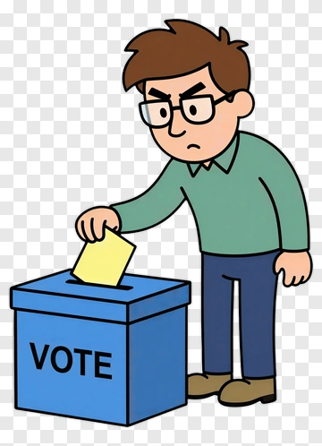 Cartoon Man Voting In A Ballot Box PNG
