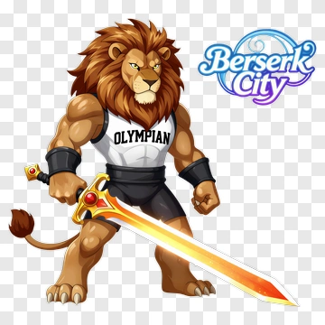 Cartoon Lion Holding A Sword PNG