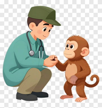 Veterinarian Interacting With A Monkey PNG