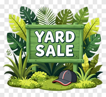 Yard Sale Sign With Tropical Plants PNG