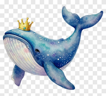 Watercolor Whale With A Crown PNG