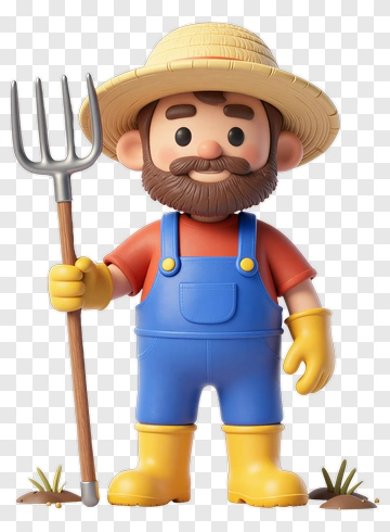 3D Farmer Holding A Pitchfork PNG