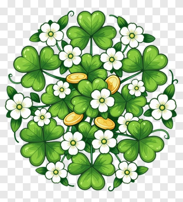 Shamrock And Flower Arrangement With Gold Coins PNG