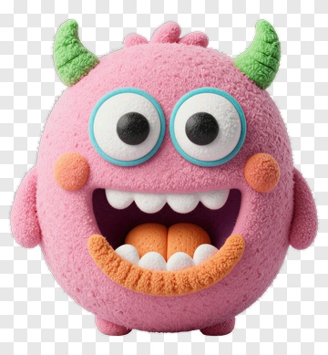 Cartoon Monster Toy With Big Eyes And Green Horns PNG