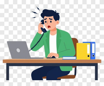 Stressed Businessman On Phone At Desk PNG