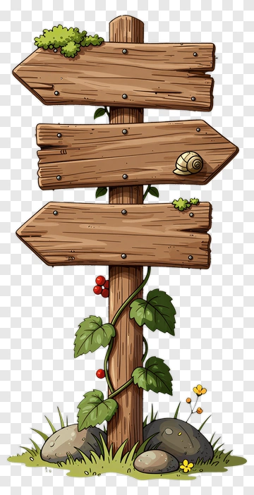 Wooden Signpost With Directional Arrows And Plants PNG