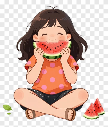 Girl Enjoying A Watermelon Slice PNG