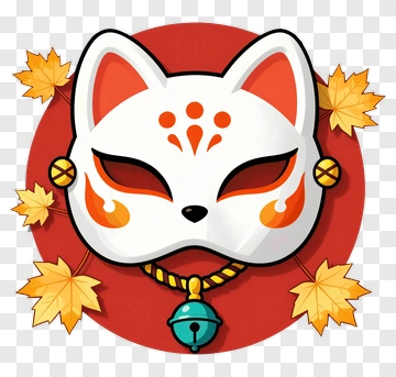 Cartoon Fox Mask With Autumn Leaves PNG