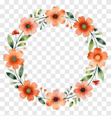 Floral Wreath With Orange Flowers PNG