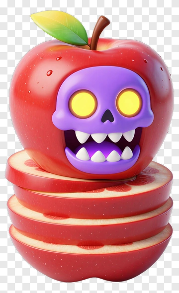Cartoon Apple With Skull Face PNG