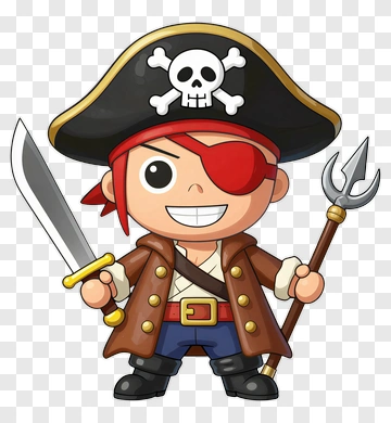 Cartoon Pirate Holding Sword And Trident PNG