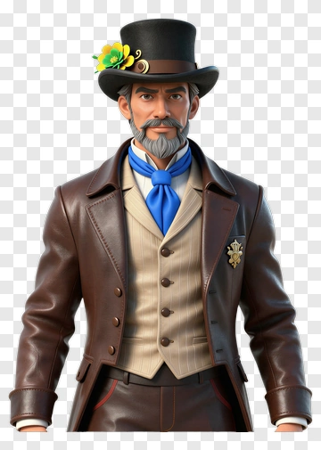 3D Gentleman In Brown Suit With Top Hat PNG