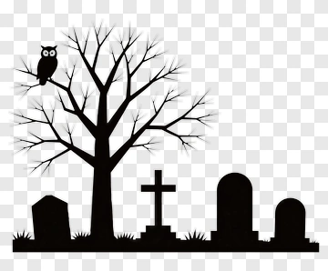 Spooky Tree With Owl And Gravestones PNG