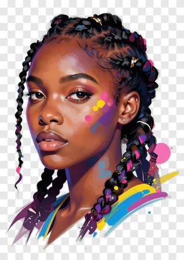 Colorful Portrait Of A Young Woman With Braids PNG