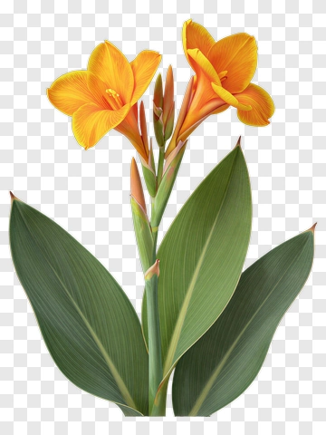 Colorful Orange Flower With Green Leaves PNG