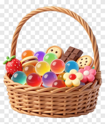 Colorful Candy Basket Filled With Sweets And Treats PNG