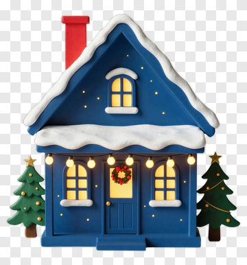 Colorful Christmas House With Trees And Lights PNG