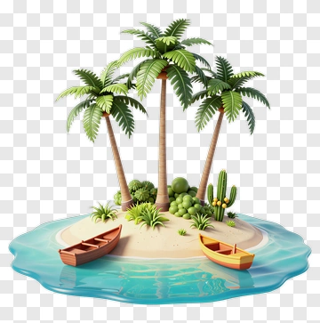 Tropical Island With Palm Trees And Boats PNG