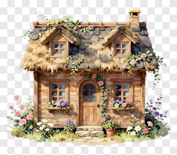 Charming Cottage Surrounded By Flowers PNG