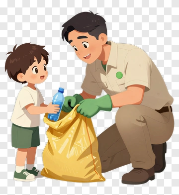 Father And Son Cleaning Up Litter PNG