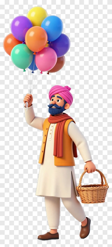 Man Holding Colorful Balloons And A Basket PNG