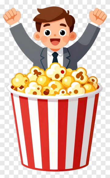 Cartoon Man In A Popcorn Bucket PNG