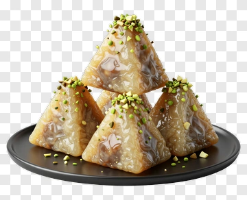 Plate Of Pyramid-Shaped Desserts With Pistachios PNG