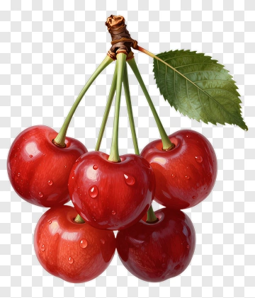 Realistic Red Cherries With Water Droplets PNG