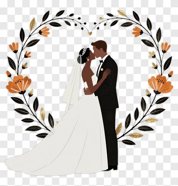 Wedding Couple Kissing In Floral Heart Frame PNG
