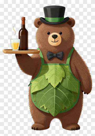 Bear Waiter Holding Drinks On A Tray PNG