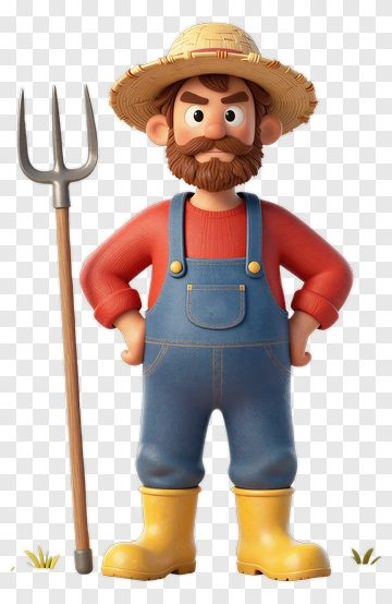 3D Farmer Holding A Pitchfork PNG
