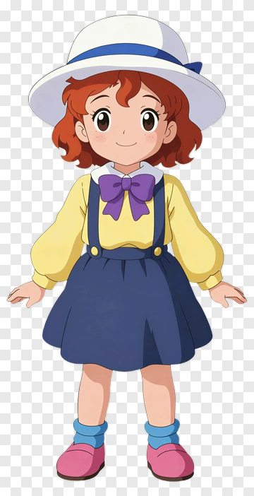 Cartoon Girl In A Blue Skirt And Hat PNG