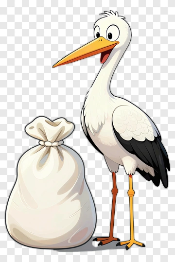 Cartoon Stork Holding A White Bag PNG