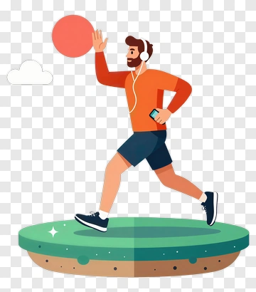 Cartoon Man Running While Listening To Music PNG