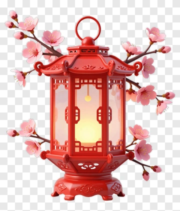 Red Lantern With Cherry Blossom Branches PNG