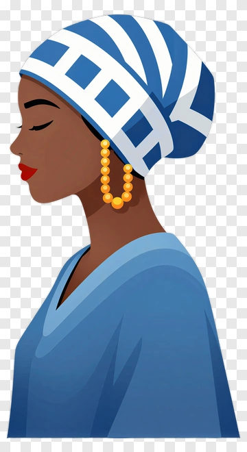 Woman In Blue Headscarf And Earrings PNG