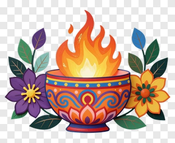 Colorful Bowl With Flames And Flowers PNG