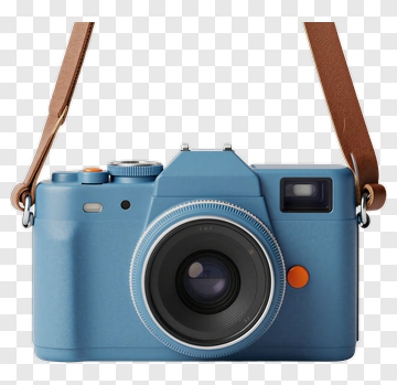 Blue Camera With Leather Strap PNG