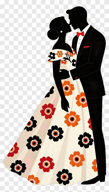 Couple Embracing In Floral Dress PNG