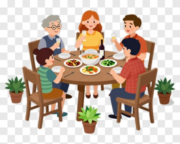 Family Enjoying A Meal Together PNG