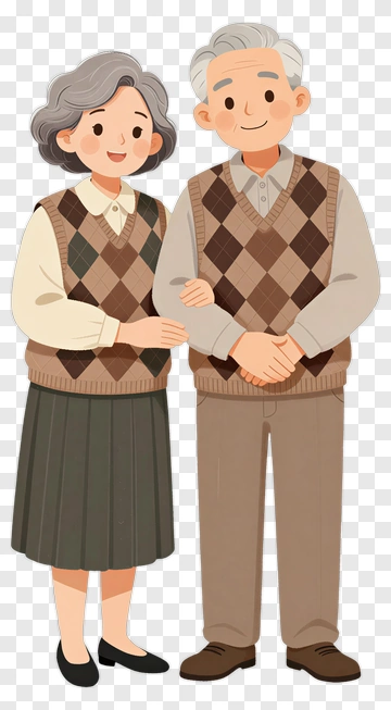 Happy Elderly Couple In Matching Sweaters PNG